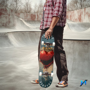 Fettes Pop-Art-Herz und Comic-Effekte, Retro-Graff Skateboard