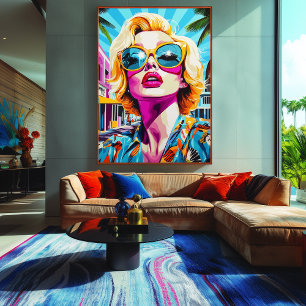 Fettes Pop-Art-Porträt einer glamourösen Frau Leinwanddruck