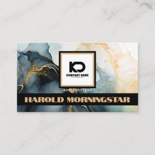 Fettes quadratisches Logo und QR-Code Indigo Gold  Visitenkarte
