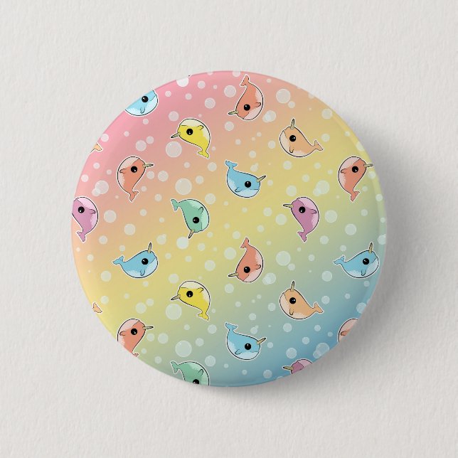 Fettes Regenbogen Narwhal Muster Button (Vorderseite)