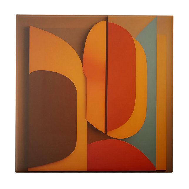 Fettes Retro-Orange Midcentury-Abstrakt  Fliese (Vorderseite)