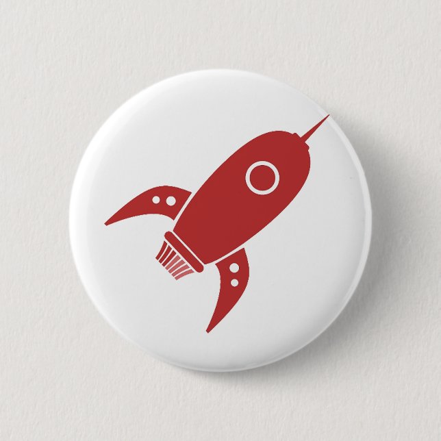 Fettes Retro Rocket-Schiffs-Rot Button (Vorderseite)