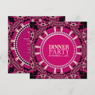Fettes Rosa Schwarzes modernes Stammes-Dinner-Part Einladung