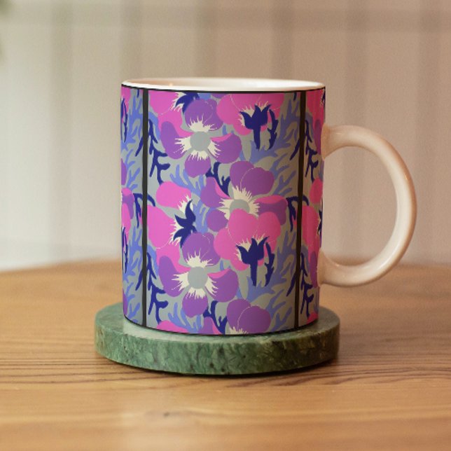 Fettes Rosa- und Lila-Windflower-Muster Retro  Kaffeetasse (Von Creator hochgeladen)