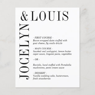 Fettes Schwarz-Weiß-Modernes Hochzeitsmenü Flyer