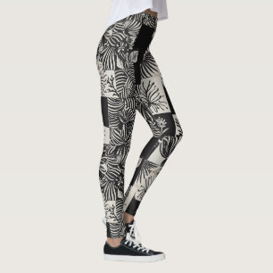 Fettes tropisches monochromes Blumenmuster Leggings