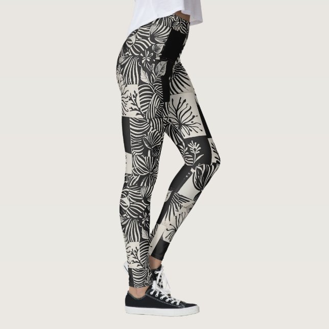 Fettes tropisches monochromes Blumenmuster Leggings (Rechts)