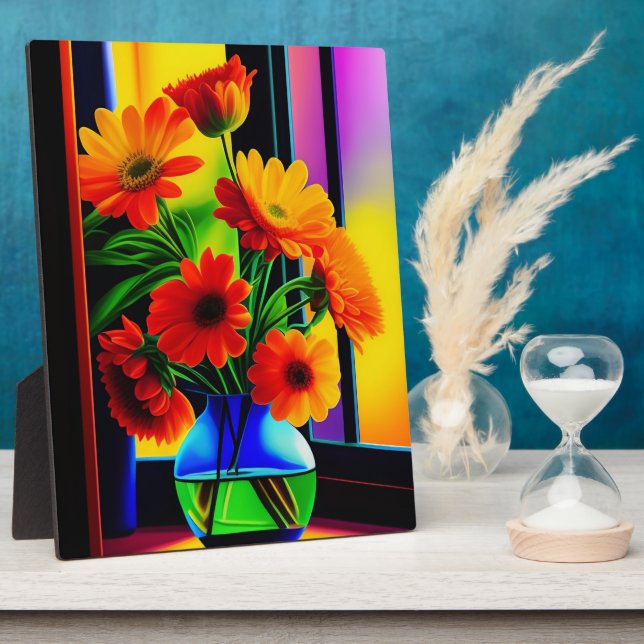 Fettfarben Künstlerisches Floral Bouquet Tabletop Fotoplatte (Seite)