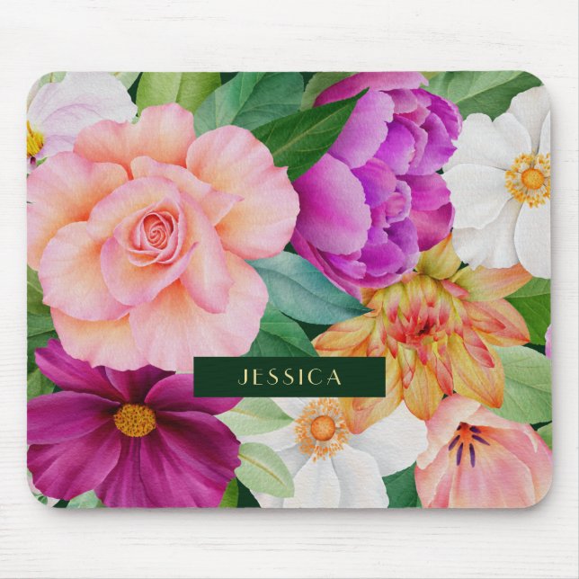 Fettfarben Lila rosa Rosen Monogramm Mousepad (Vorne)