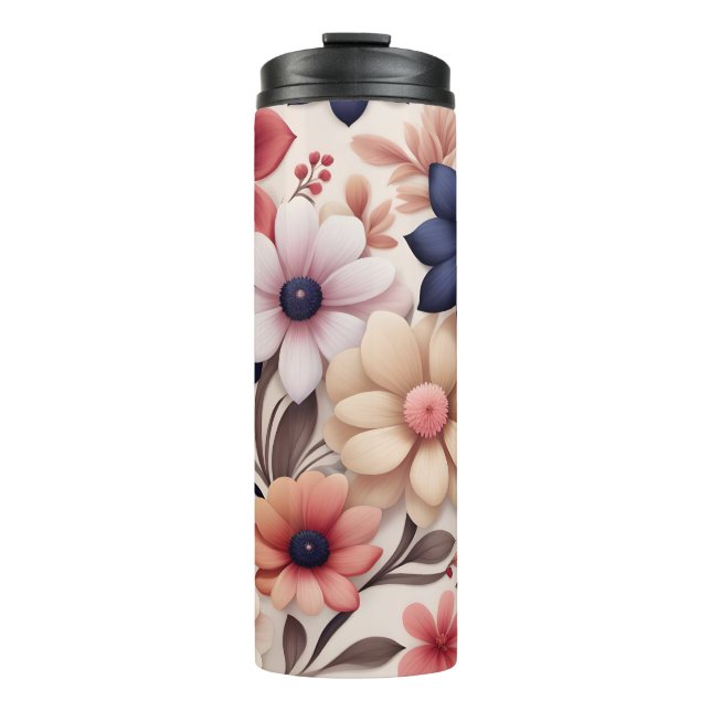 Fettfarbene Blume und Blätter - Muster pink Thermosbecher (Vorderseite)