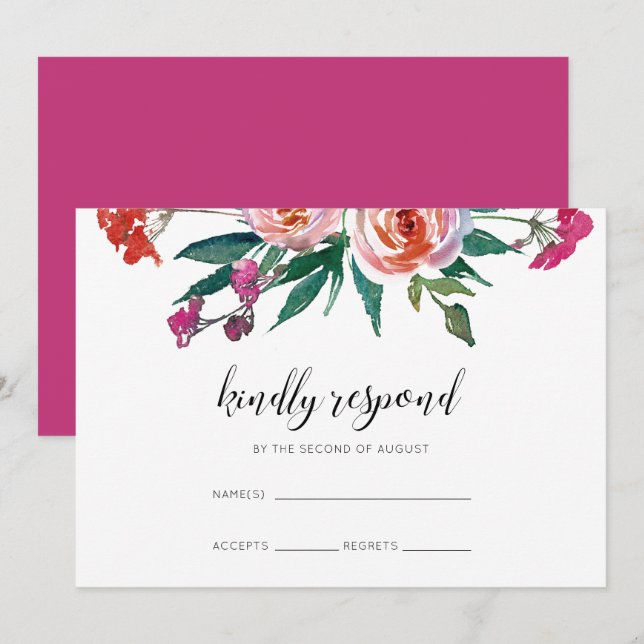 Fettfarbene Blumenzehen RSVP Einladung (Vorne/Hinten)