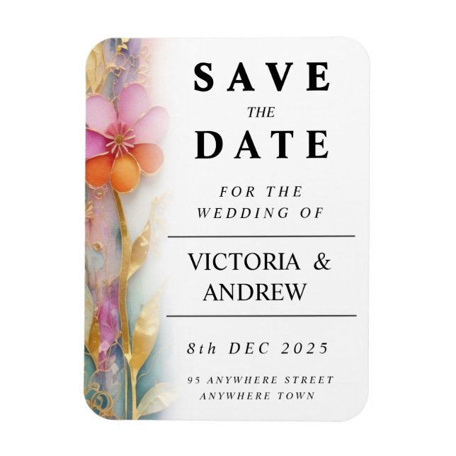 Fettfarbige, florale Save the Date-Karte Magnet (Vertikal)