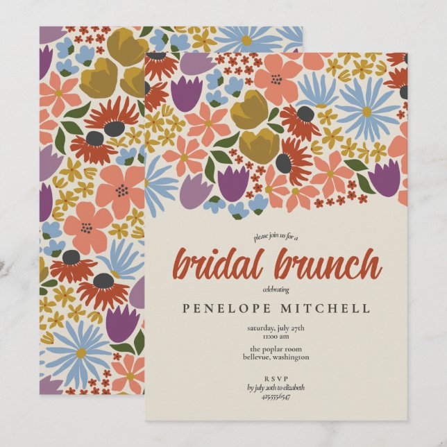 Fettflorale Bridal Brunch-Dusche Einladung (Vorne/Hinten)