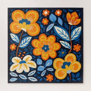 Fettflorale Illustration in Orange und Blau