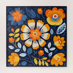 Fettflorale Illustration in Orange und Blau