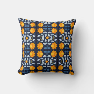 Fettflorale Illustration in Orange und Blau Kissen