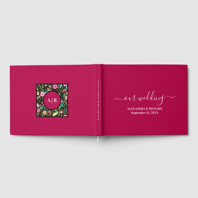 Fettflorale Monogramm-Hochzeit Gästebuch (Voll)
