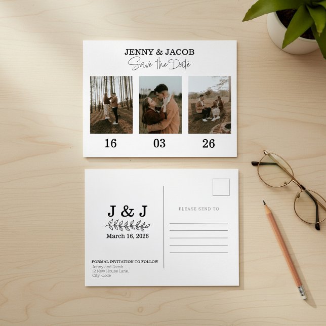 Fettformatierungstermine Save the Date Postkarte (Bold Photo Collage dates Save the Date Postcard.)