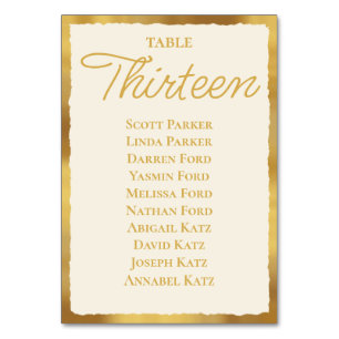 Fettformatige Ecru Gold Edge Seating Chart Tischnummer