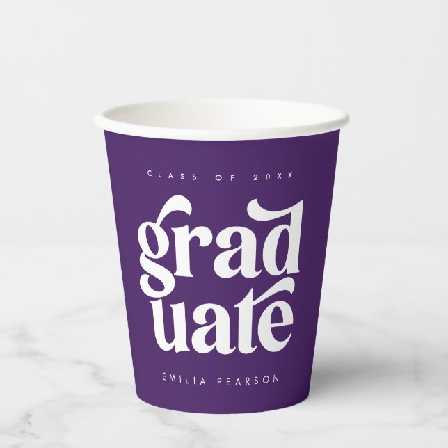 Fettformatige Lila Graduierungsparty Pappbecher (Vorderseite)