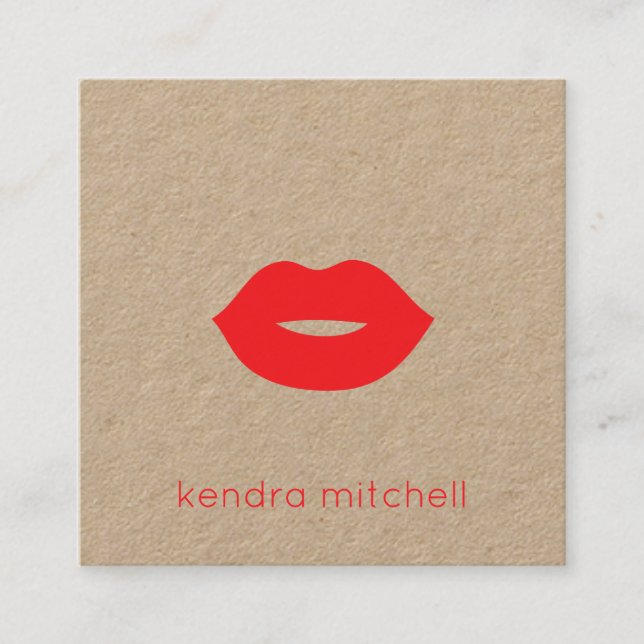 Fettformatige Minimalistische Rot-Lippen-Logos für Quadratische Visitenkarte (Vorderseite)