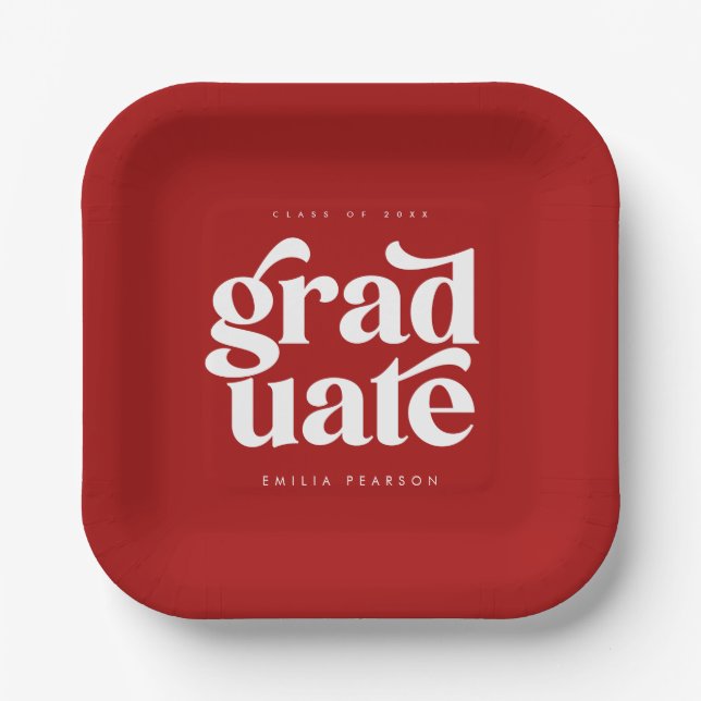 Fettformatige Red Graduation Party Pappteller (Vorderseite)