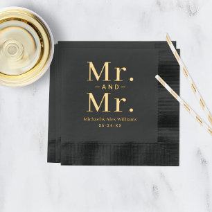 Fettgedruckte schwarze und goldene Mr und Mr Hochz Servietten Mit Folie