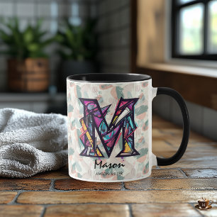 Fettgedruckter abstrakter Monogramm-Becher - M für Tasse