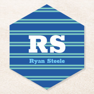 Fettgedrucktes Monogramm & Name, hellblaue Linien Untersetzer