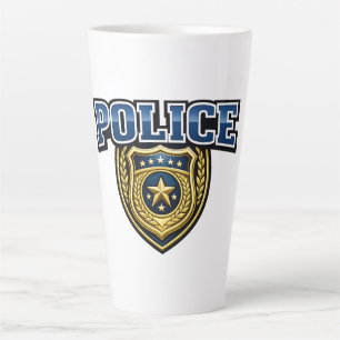 Fettgedrucktes Polizeidienstabzeichen-Textdesign Milchtasse