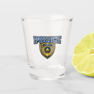 Fettgedrucktes Polizeidienstabzeichen-Textdesign Schnapsglas
