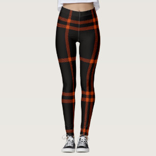 Fettgedrucktes Schwarz Orange Schottisches Tartan Leggings