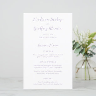 Fettgedrucktes Skript-Lila-elegantes Hochzeitsmenü