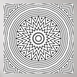 Fettgedrucktes Zickzack-Sternenexplosions-Mandala- Poster