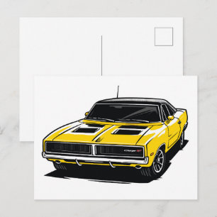 Fettgelbes Muscle-Car-Pop-Art-Sketch Postkarte