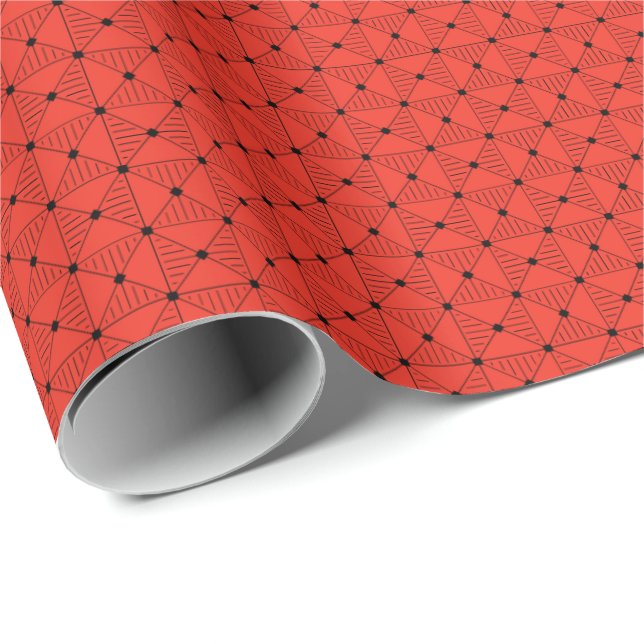 Fettgewand Rot und Schwarz Geometrisches Geschenkw Geschenkpapier (Rolleneckpunkt)
