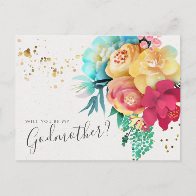 Fettgewebte Gold Spritzer Floral Godmatratenkarte Postkarte (Vorderseite)