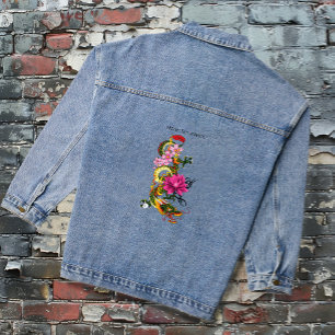 Fettgrüne chinesische Drachen-Lotos-Teal-Tätowieru Jeansjacke