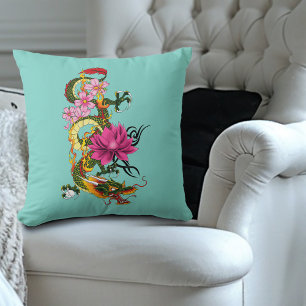 Fettgrüne chinesische Lotus-Teal-Tätowierung eines Kissen
