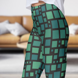 Fettgrüner Kubismus Print Leggings