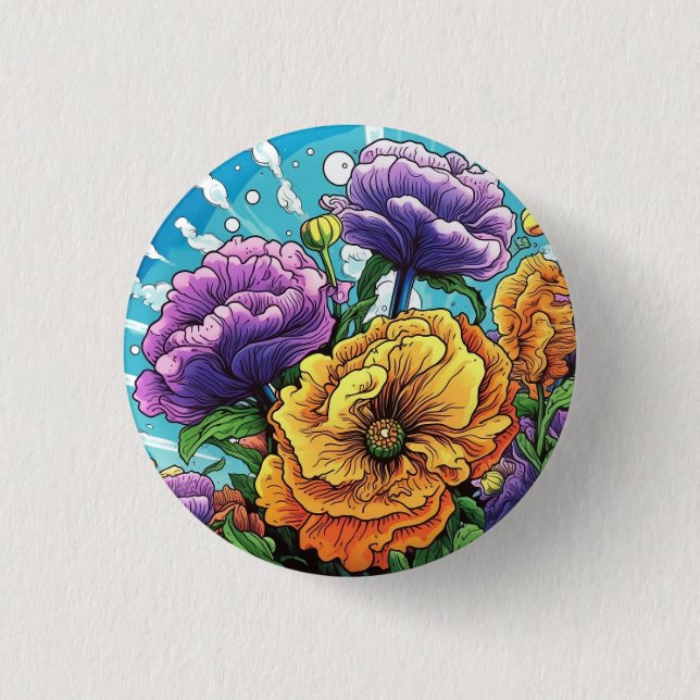 Fettige Blumenkarte  Button (Vorderseite)