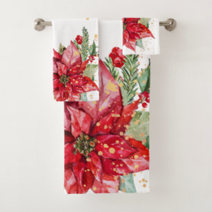 Fettige Wasserfarbe Poinsettie Gold Spritzer Badhandtuch Set