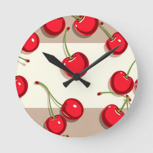 Fettiges Kirschenmuster Retro-Sommer-Vibes Runde Wanduhr