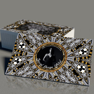 Fettiges Schwarz-Gold-Geometrisches Gothic-Design- Visitenkarte