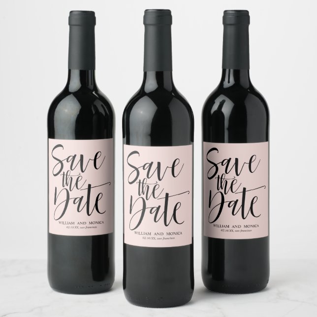 Fettkalligraphie | Schwarz rosa modern Save the Da Weinetikett (Flaschen)