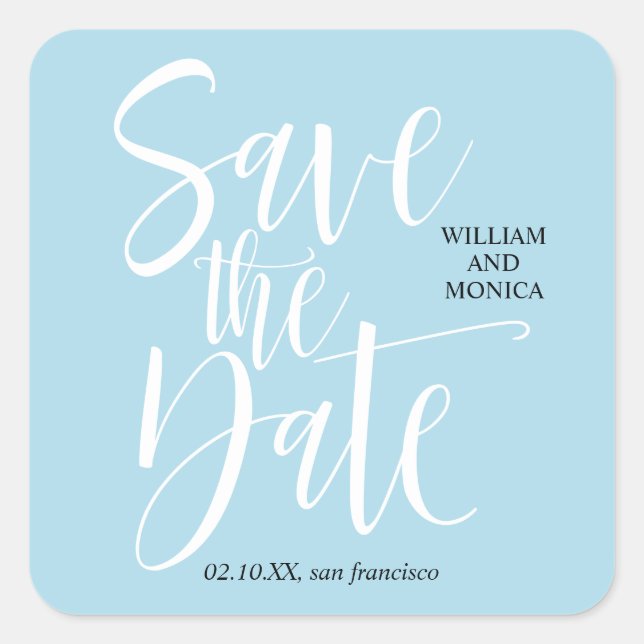 Fettkalligraphie | White Blue Moderne Hochzeit Quadratischer Aufkleber (Vorderseite)