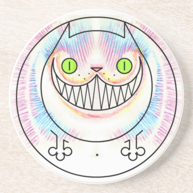 Fettkatze mit Cheshire Katze Grin Sandstone Unters Getränkeuntersetzer (Vorne)