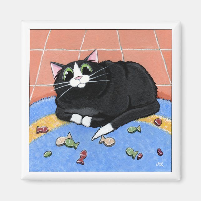 Fettkatze und ein Rug von Fischkeksen | Katzenkuns Magnet (Vorne)
