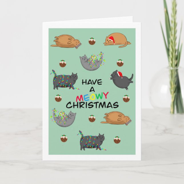 Fettkatzen und Weihnachtsbauten Feiertagskarte (Vorderseite)