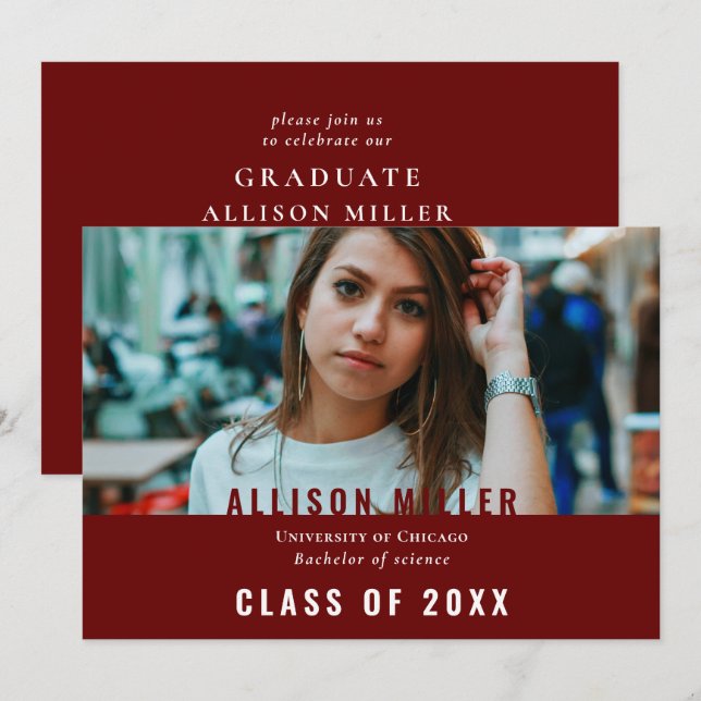 Fettleibige Foto-Graduierungspartei für moderne Ty Einladung (Vorne/Hinten)
